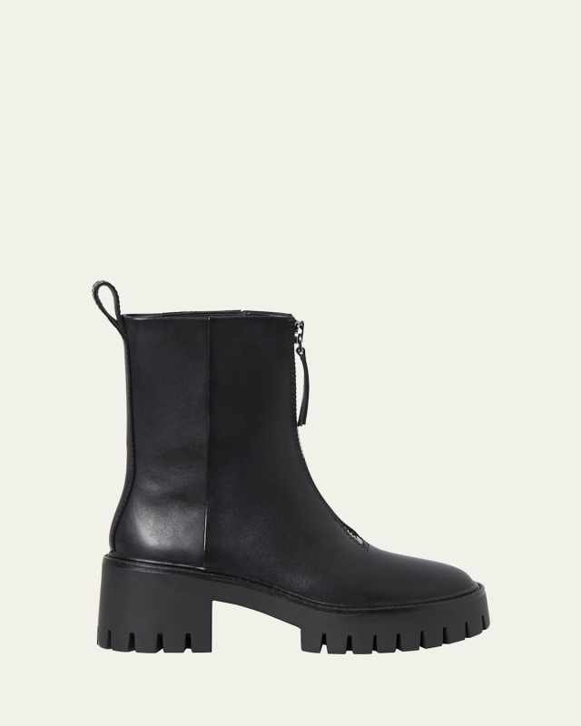 Trixie Zip Leather Lug-Sole Ankle Boots